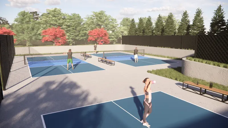 Rendering of a player serving during court play